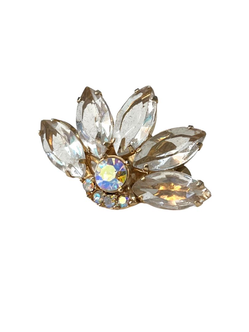 Vintage Rhinestone Glass Clip On Earrings Evening Formal Elegant Goldtone