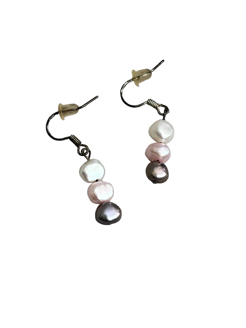 Freshwater Multicolor Pearl Necklace and Earrings Set Pink Gray White Dangle Earring