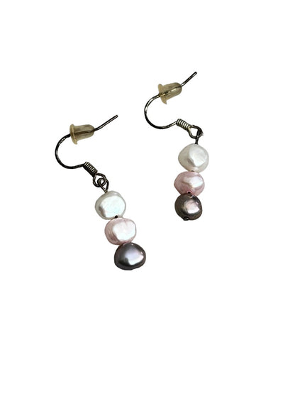 Freshwater Multicolor Pearl Necklace and Earrings Set Pink Gray White Dangle Earring