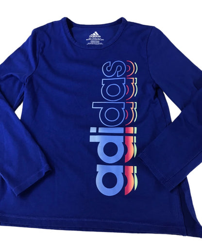 6X Adidas Girls Blue Long Sleeve Tshirt Rainbow Logo