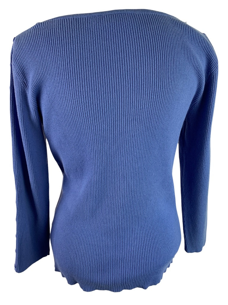 Large Croft & Barrow Women's Periwinkle Blue Ribbed Pullover Sweater Button Detail Sleeve