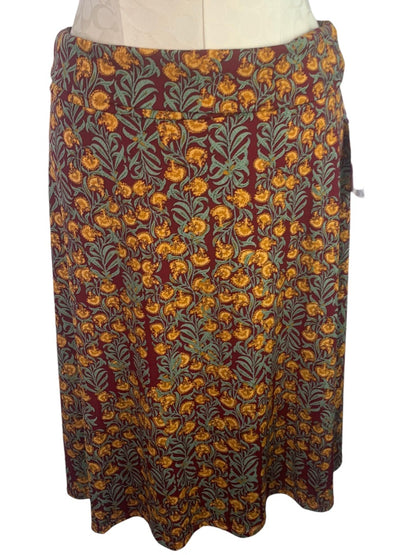 Medium LulaRoe Azure Print Midi Skirt New Red Gold Print High Waist