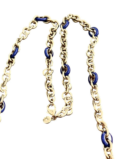 J Crew Goldtone and Blue Chain Link Necklace 36"