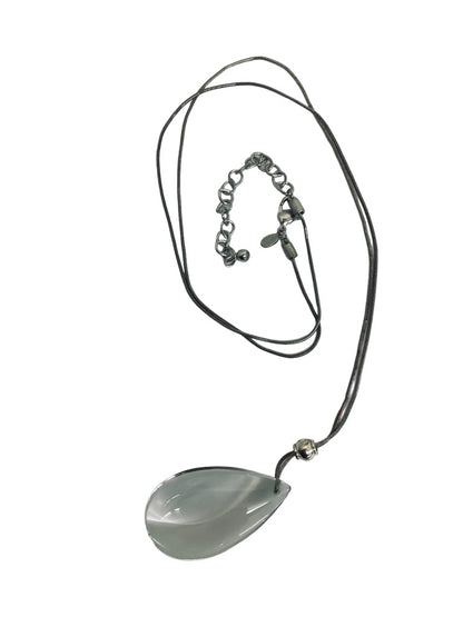 Chico's Silvertone 36-40" Necklace Clear Acrylic Teardrop Pendant 2 1/4"