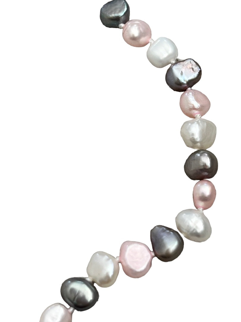 Freshwater Multicolor Pearl Necklace and Earrings Set Pink Gray White Dangle Earring