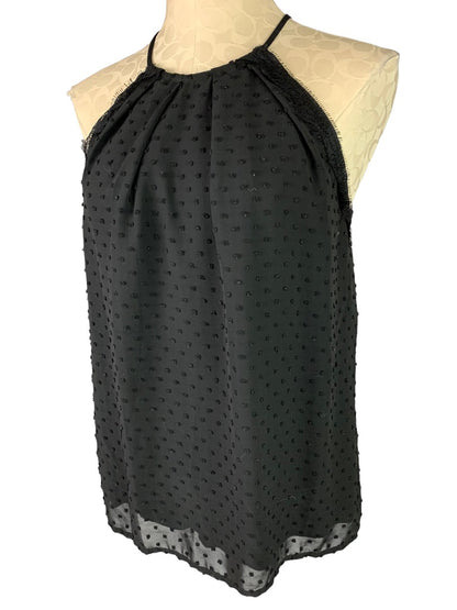 Small Alpha Women's New Black Swiss Dot Swing Blouse Lined Made in USA