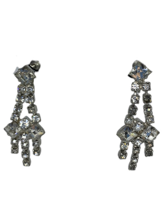 Vintage Rhinestone Earrings Dangle 1 3/4" Drop Screwback Non-Pierced