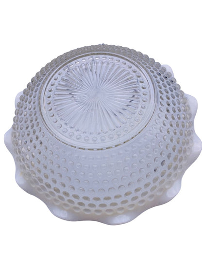 Vintage Anchor Hocking Moonstone Hobnail 9.5" Crimped Round Bowl