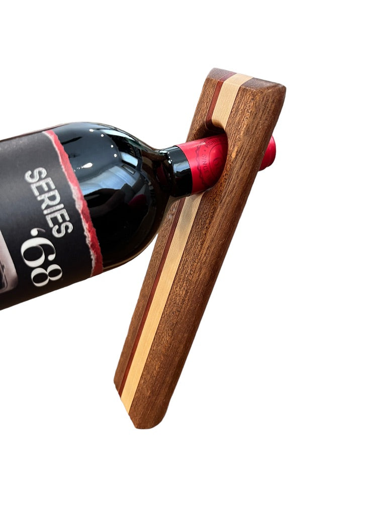 Handmade Wine Bottle Holder Wooden Balance Board Dark wood