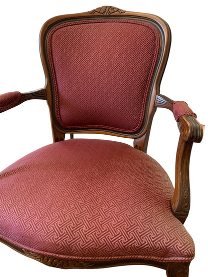 Vintage French Louis XV Style Open Armchair Sturdy Burgundy Upholstery