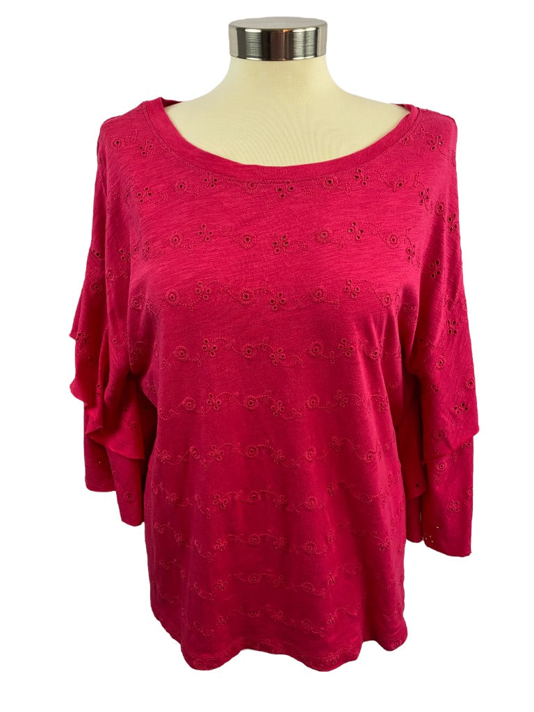 Large Sanctuary Dark Pink Women's Eyelet Box Top Shirt Magenta