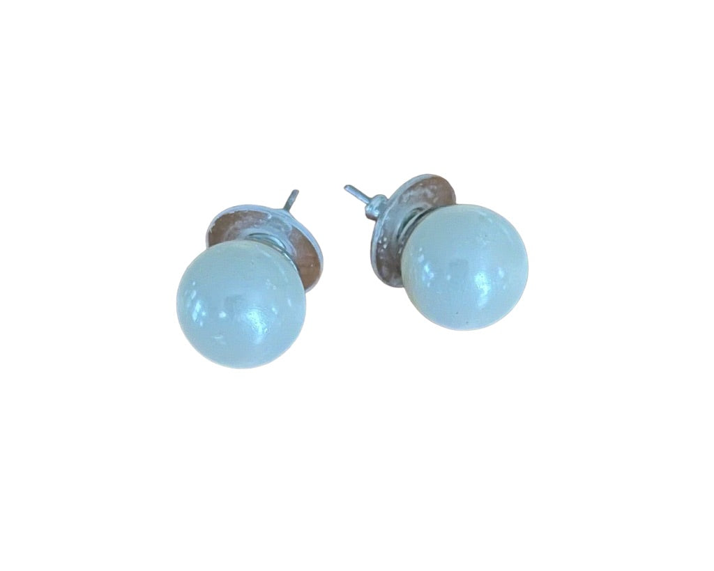 Faux Pearl Stud Post Pierced Earrings White 14mm