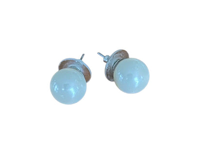 Faux Pearl Stud Post Pierced Earrings White 14mm