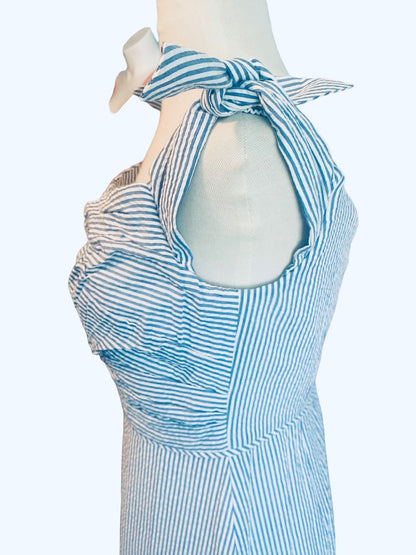 New 8 J. Crew Seersucker Blue White Sleeveless Dress 100% cotton