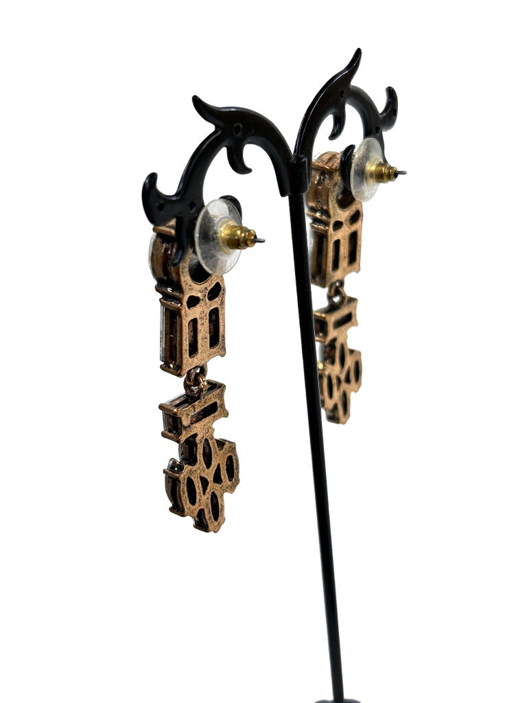 Dangle Drop Earrings Goldtone Clear Acrylic Gem Post Pierced 2 1/8" Drop Dangle