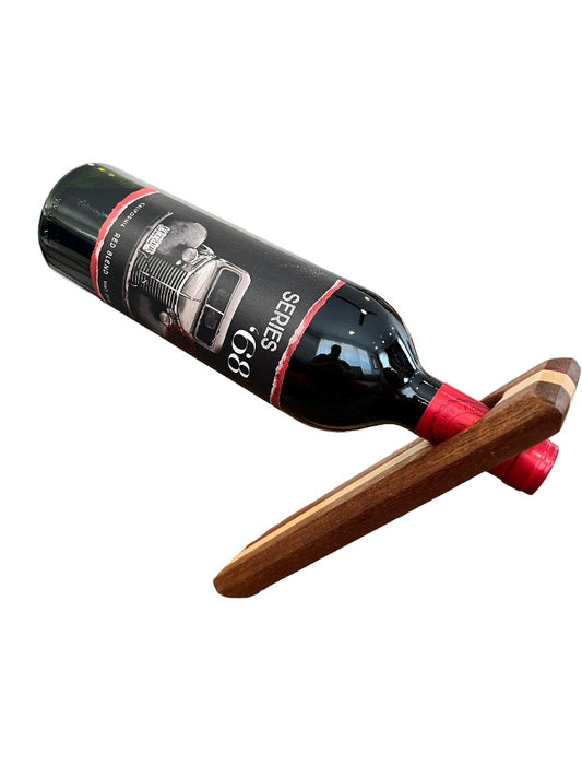 Handmade Wine Bottle Holder Wooden Balance Board Dark wood