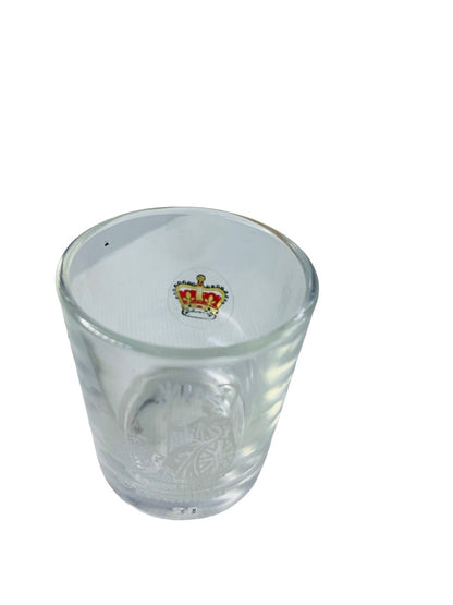 Souvenir Shot Glass Crown Brittania Clear Barware 2"h x 1.5" top diameter