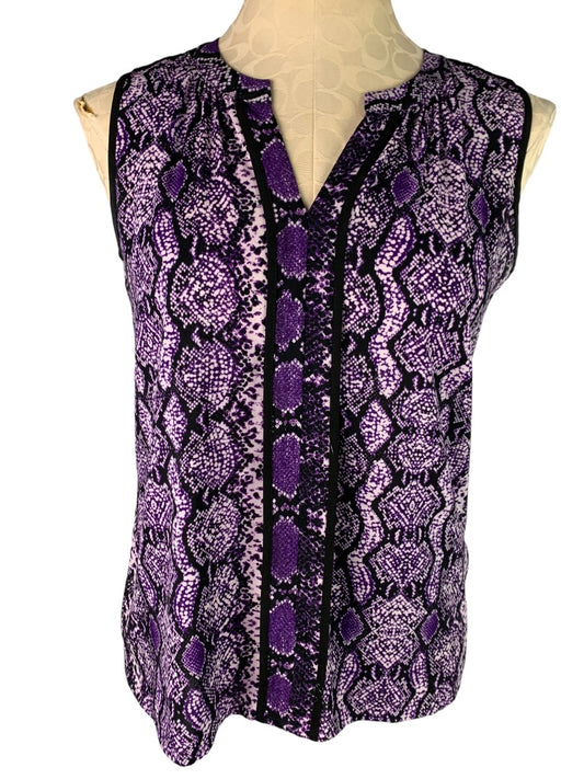 XS Calvin Klein Women's Sleeveless Pullover Blouse Purple Reptile Print