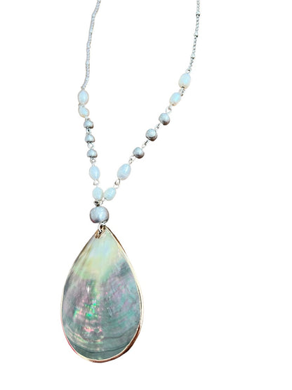 J. Jill Abalone and Pearl Pendant Mixed Metal Necklace  Long 34" + 2"