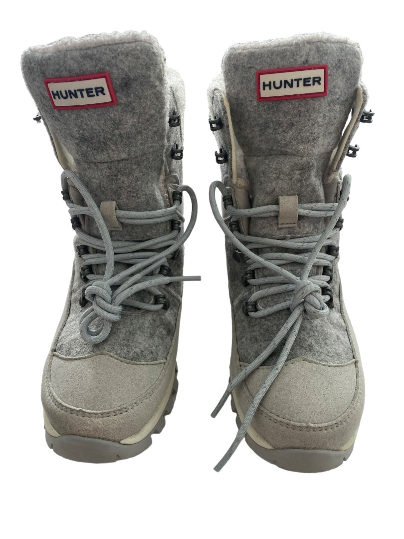 7 M Hunter Womens Insulated Glitter Silver Grey Winter Commando Boots Shoes Water Resistant
