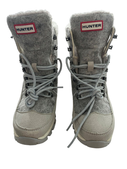 7 M Hunter Womens Insulated Glitter Silver Grey Winter Commando Boots Shoes Water Resistant