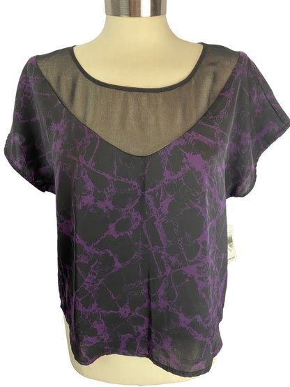 Medium Kensie Women's Purple Black Short Sleeve New Blouse  Satin