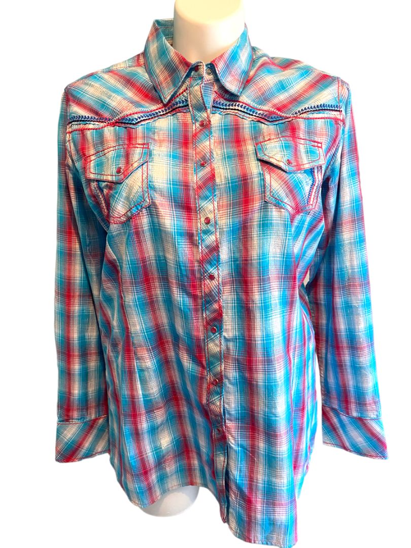 XXL Ariat Women's Plaid Western Snap Front Shirt Rockabilly Metallic Accent