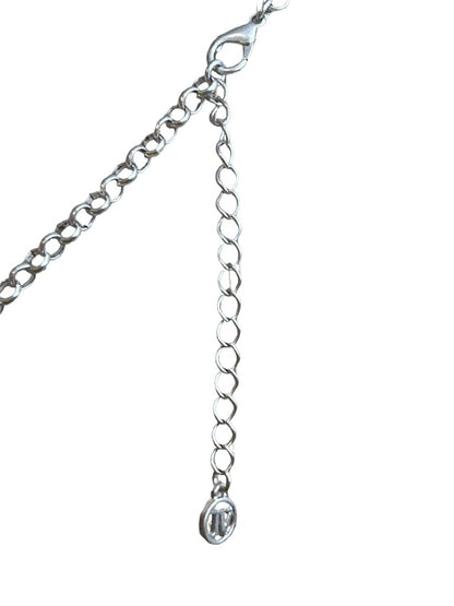 JV Silver Tone Long Necklace Link Chain With Large Silver Double Circle Pendant 36" + 3"