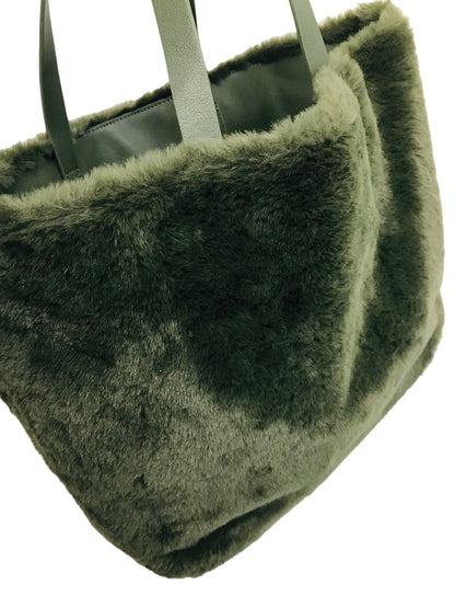 Aspen Plush Faux Fur Tote Bag Forest Green Attached Wallet Change Purse