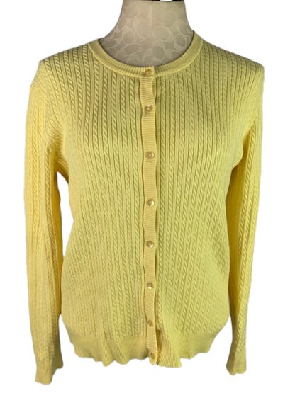 Large David Brooks Yellow Button Down Cardigan Cable Knit Women's