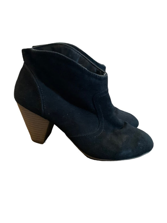 7.5 Just Fab Women's Faux Suede Black Stack 2.5" Heel Booties Pull On
