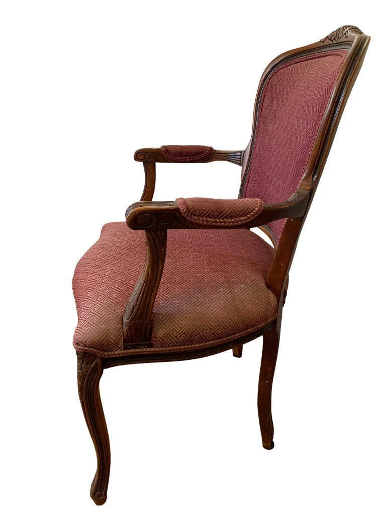 Vintage French Louis XV Style Open Armchair Sturdy Burgundy Upholstery