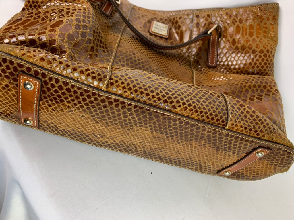 Dooney & Bourke Brown Snakeskin Print Textured Leather Tote Style Handbag