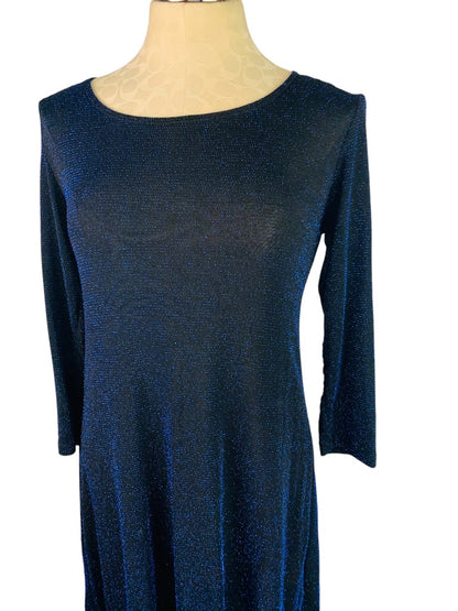 6 Tiana B. Women's Pullover Blue Sparkle Black Stretch Dress Slightly Sheer