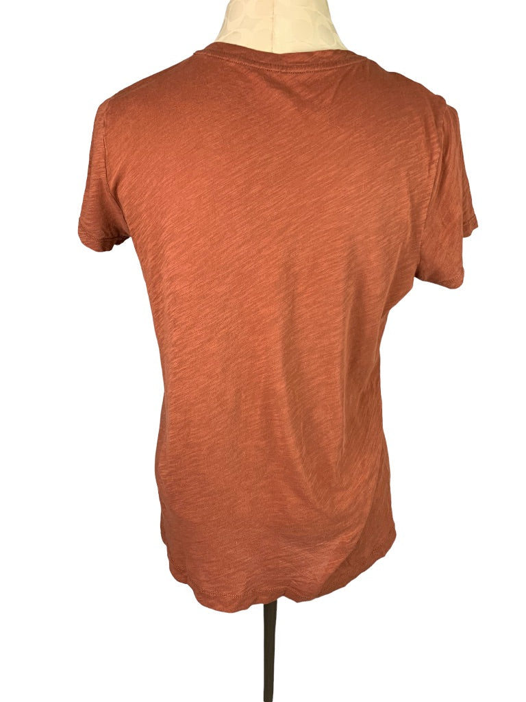 XS Madewell Women's V-Neck Rust Orange Tshirt Short Sleeve Single Pocket