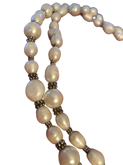 Double Strand Faux Pearl and Freshwater 20" Toggle Clasp Tassel 7"