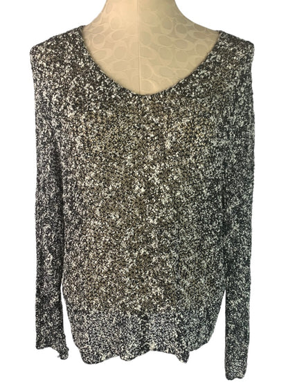 XL Chico's Black Women's White Loose Woven Sweater Lagenlook V-Neck