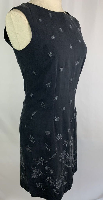 8 Tommy Bahama Silk Sheath Dress Black Sandwash Sleeveless Gray Embroidery New