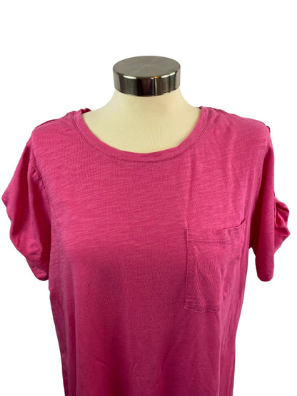 2X Sanctuary Women's Hot Pink Tunic Tshirt Single Pocket Short Sleeve 35" length