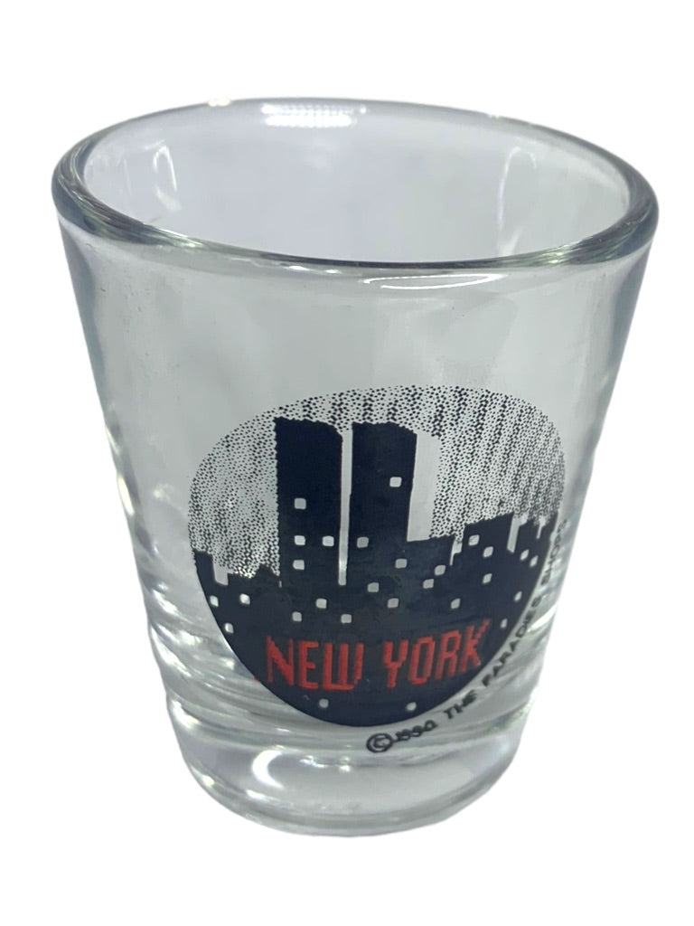 New York City Skyline USA Clear Shot Glass Red Black 1.5 oz