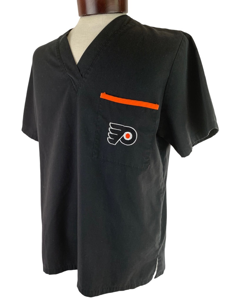 Small NHL Philadelphia Flyers Men's Black Scrub Top Short Sleeve