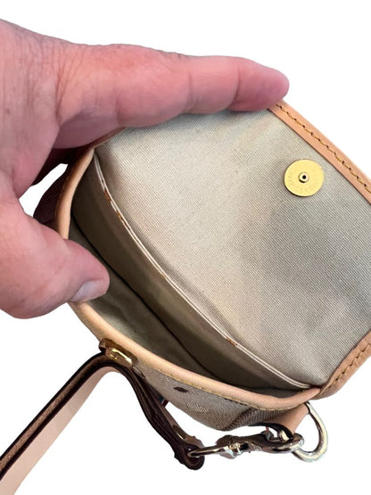 Dooney & Bourke Tan Small Wristlet DB Heart Canvas 5.75" x 3"
