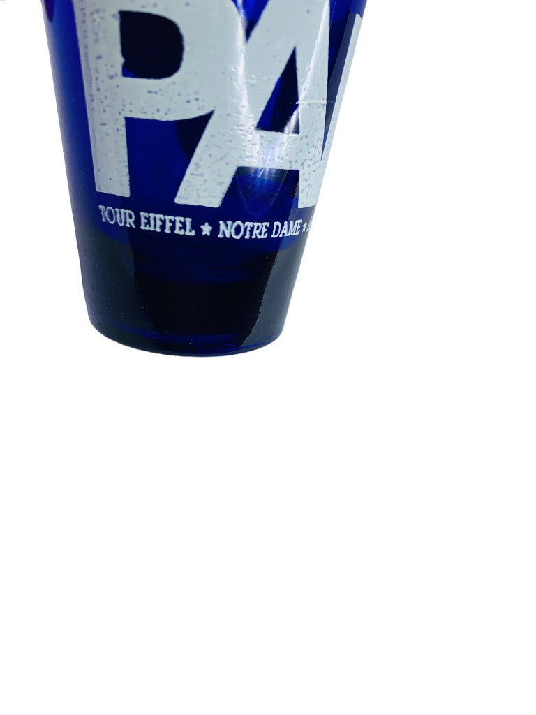 Blue Shot Glass Souvenir PARIS Barware White Lettering