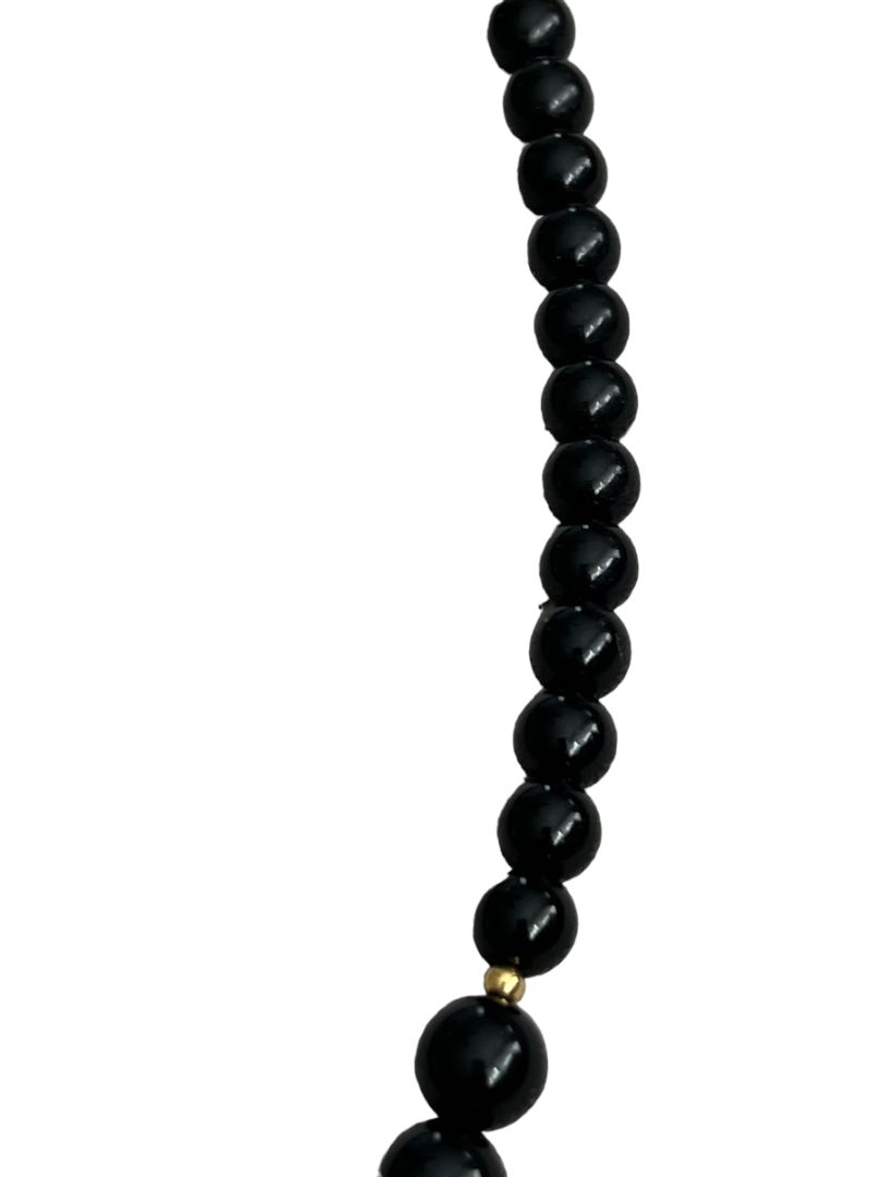 Handpainted Black Lacquer Oriental Wooden Pendant Necklace 22" Long