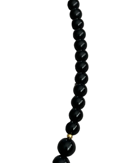 Handpainted Black Lacquer Oriental Wooden Pendant Necklace 22" Long