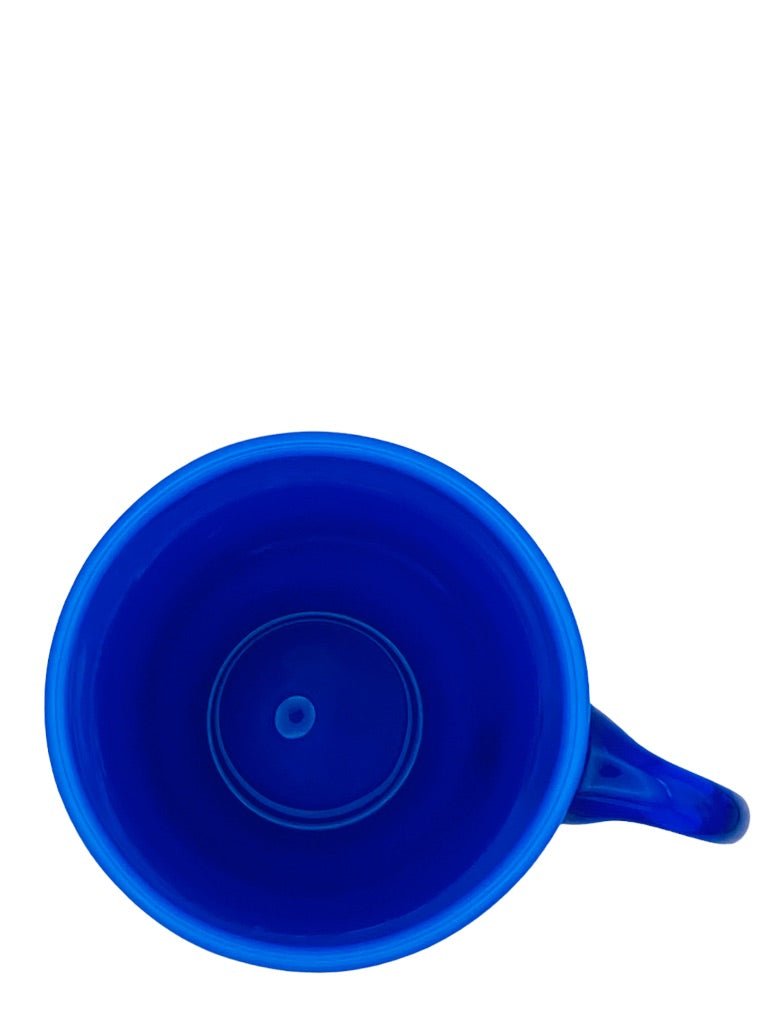 Blue Glass Handblown Handled Mug Opaque 5"h x 3.5" diameter