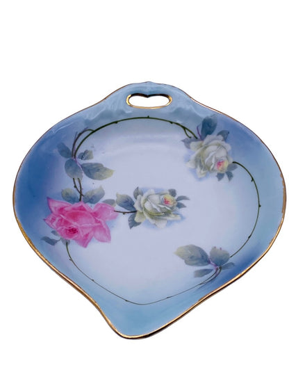 Vintage Tray Dish Handpainted Roses Germany Handle and Spout Shallow