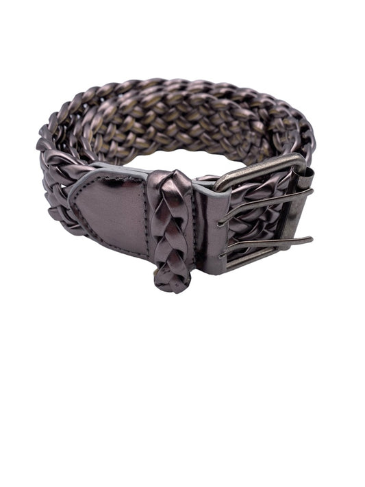 Medium Women's Pewter Woven 1.5"w  Faux Leather Belt Adjustable to 37"