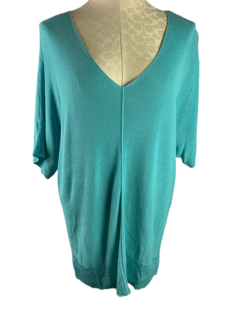 XL Talbots Women's Turquoise Lightweight V-Neck Short Sleeve Sweater