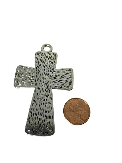 Silvertone Statement Pendant 2 3/4" Cross Textured Dimensional